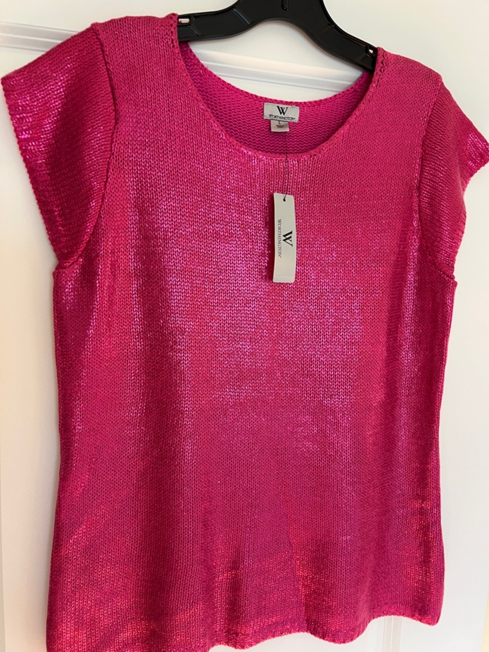 W by Worth Fuchsia Metallic Short Sleeve Knit Top